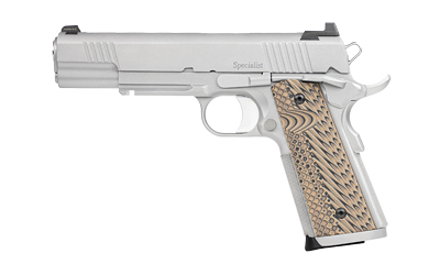 Dan Wesson 01815 Specialist  10mm Auto Caliber with 5" Barrel, 8+1 Capacity, Overall Stainless Steel Finish, Picatinny Rail & Beavertail Frame, Serrated Bead Blasted Slide & Black/Brown G10 Grip