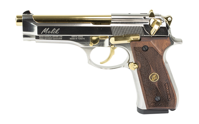 Derya Firearms MELIK9.NG.TR Melik  9mm Luger 17+1 4.90" Gold TiN Steel Barrel, Black Melonite Serrated Steel Slide,  Black Aluminum Frame, Black Polymer Grip