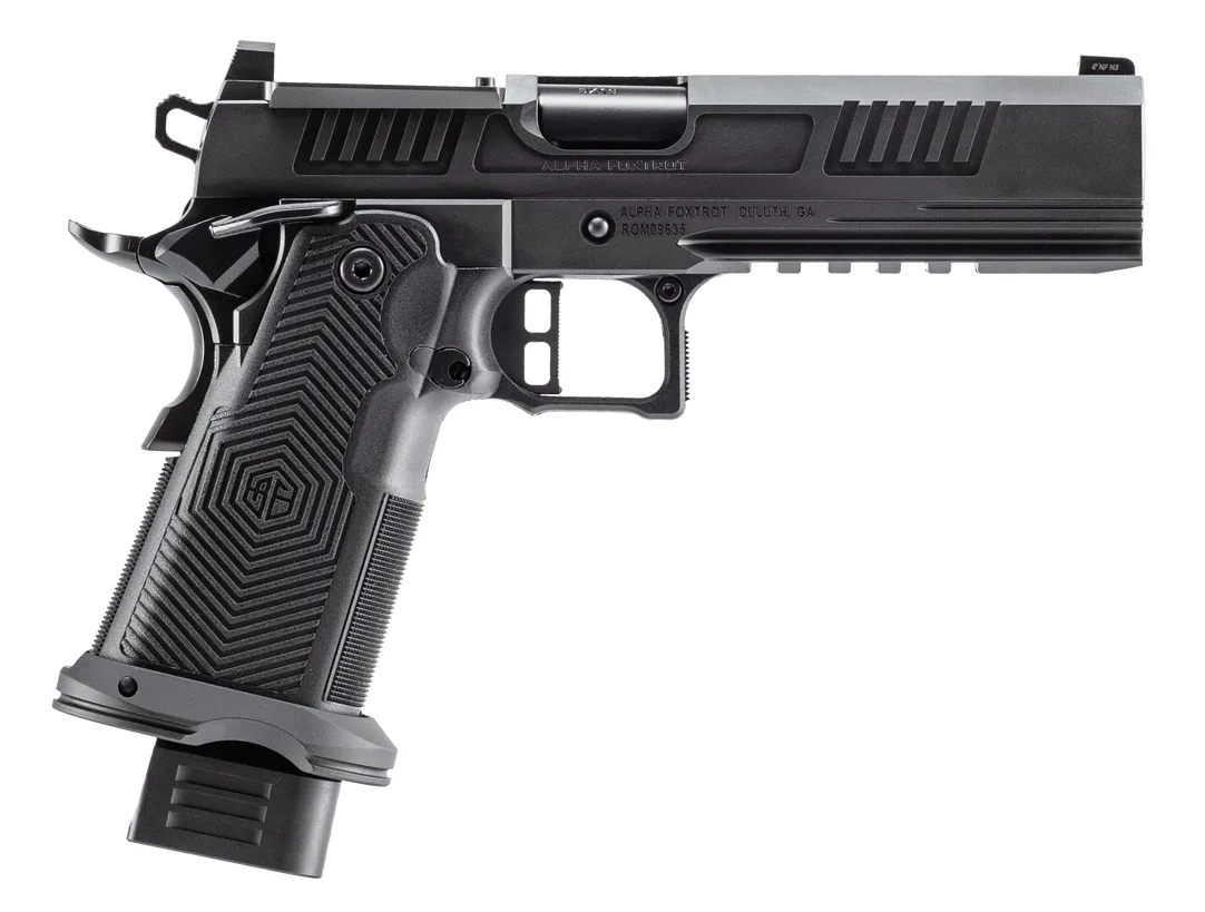 Alpha Foxtrot AA47X1EID-XDBK19 AF1911 Romulus 9mm Luger 20+1 17+1 5" Black DLC Stainless Steel Bull Barrel, Optic Ready/Serrated Slide & Frame w/Beavertail & Picatinny Rail, Aluminum Grip, RMSc/RMR Fo