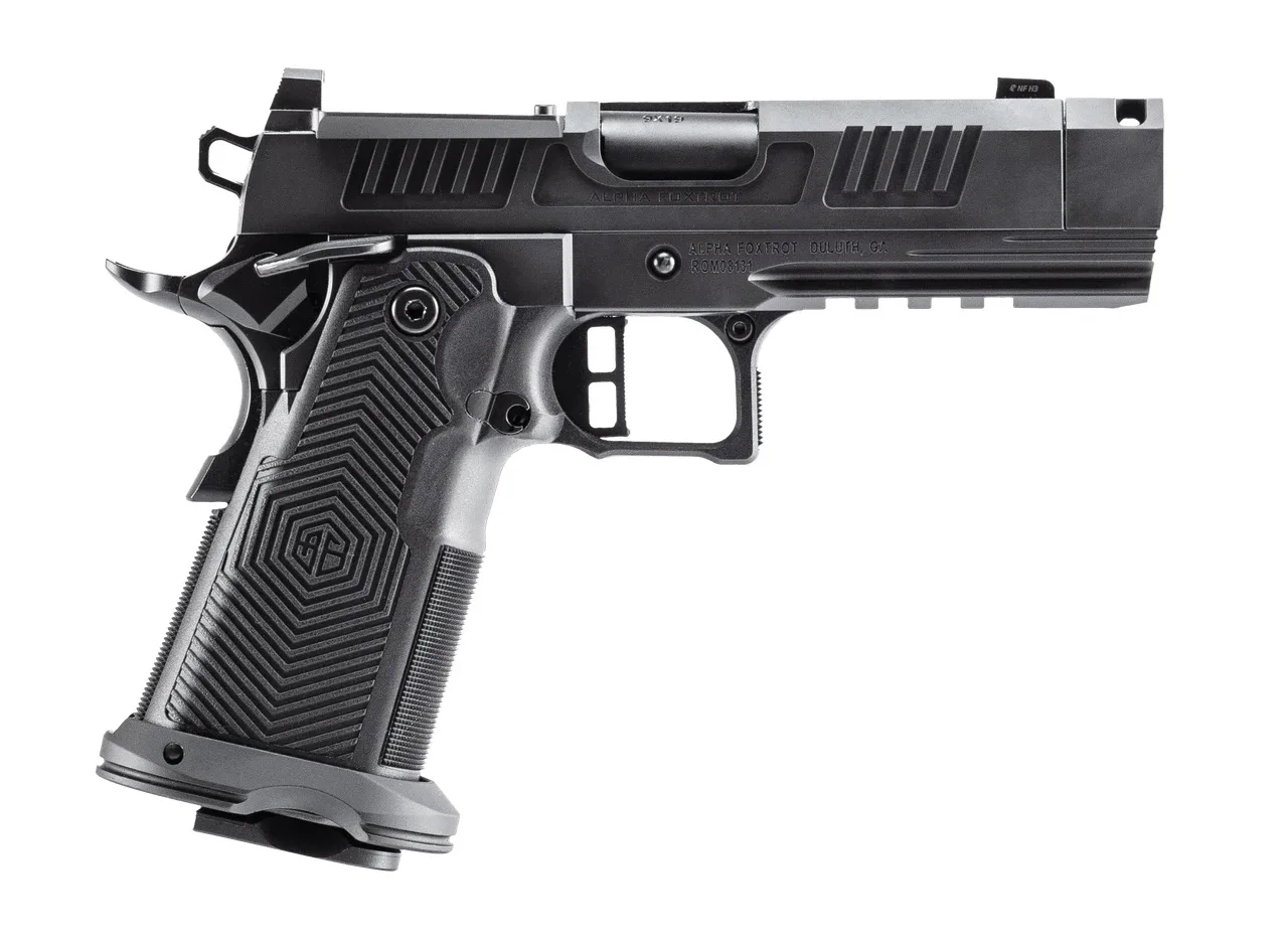 Alpha Foxtrot AA39X1QIG-XDBK19 AF1911 Romulus Compact Frame 9mm Luger 20+1 3.50" Black DLC Threaded Compensated Barrel, Black DLC Stainless Steel Optic Ready/Serrated Slide, Black DLC Stainless Steel