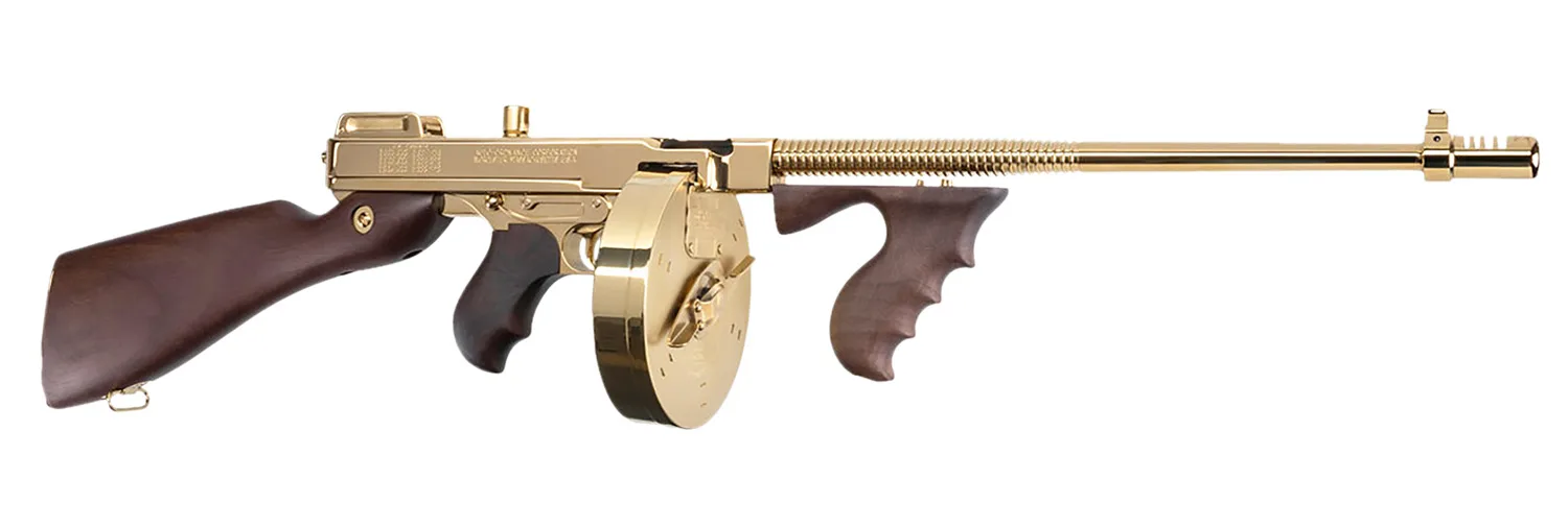 Auto-Ordnance - Thompson 1927A-1 Deluxe — THOMPSON 1927A1 DLX 45ACP GOLD TITANIUM GOLD PLATED|50RD DRUM