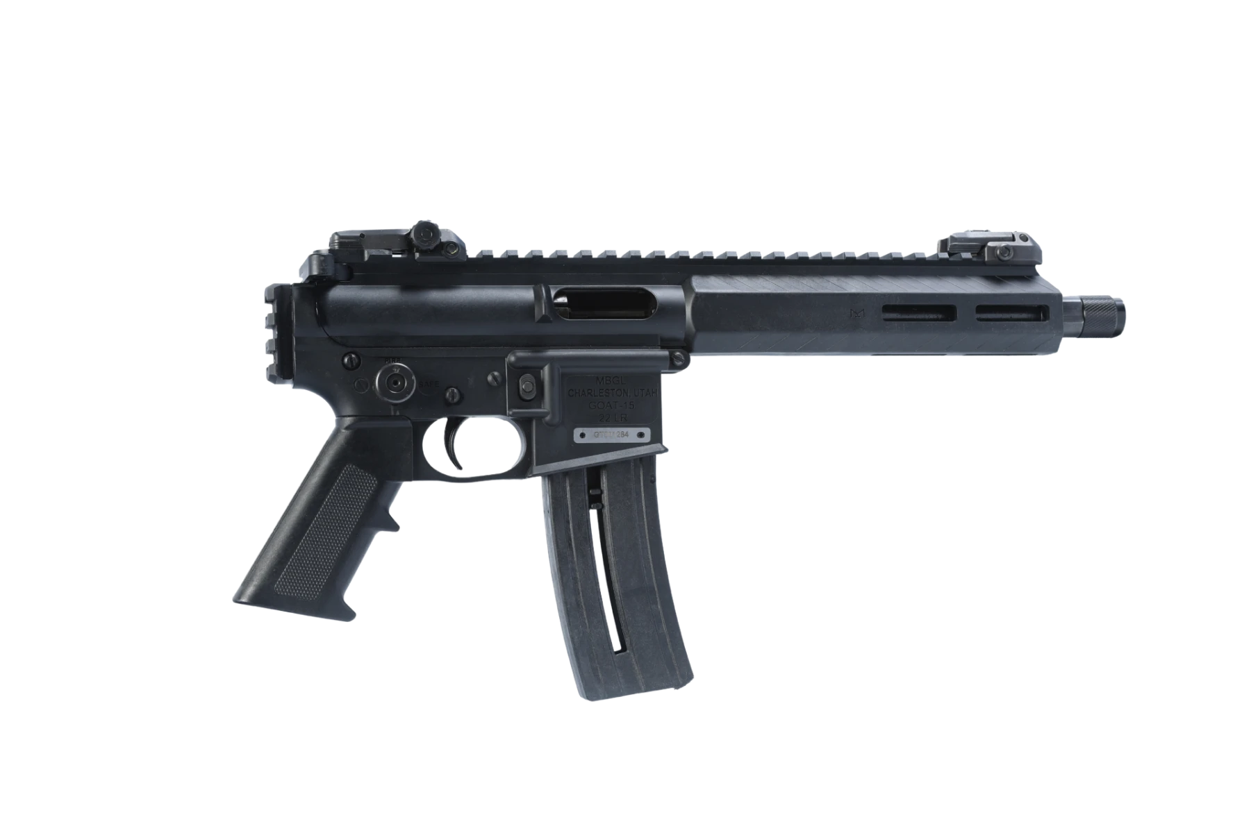 Mountain Bill Gun Lab MBGL-GOAT15-ATOM-1 Goat-15 Atom 22 LR 1 Shot 7.80" Black Oxide Threaded Barrel, Black Polymer Receiver w/Picatinny Rail, M-LOK Handguard, Black Polymer Grip