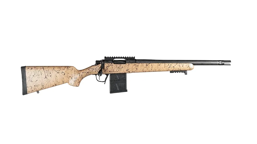 Christensen Arms 8010612100 Ridgeline Scout Full Size 6.5 Creedmoor 4+1, 16" Black Nitride Steel Threaded Barrel, Black Nitride Aluminum Receiver, Tan w/Black Webbing Fixed Sporter Stock