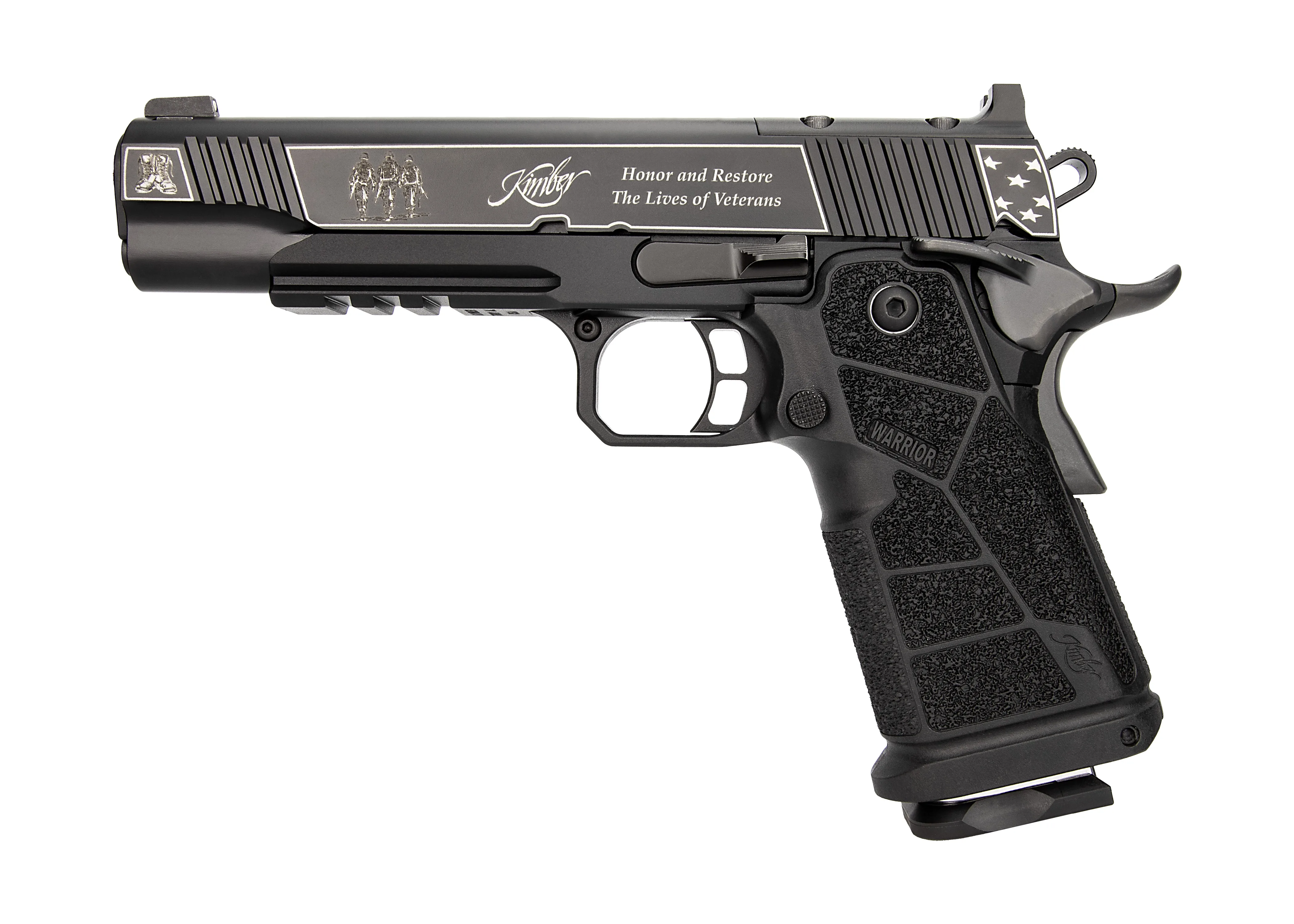 Kimber Mfg, Inc 3700895 DS Warrior Boot Campaign 9mm Luger 20+1 5" Matte Stainless Deep Crown Barrel, KimPro Black Engraved/Optic Cut/Serrated Slide, Black Stainless Steel Frame w/Beavertail & Picatin