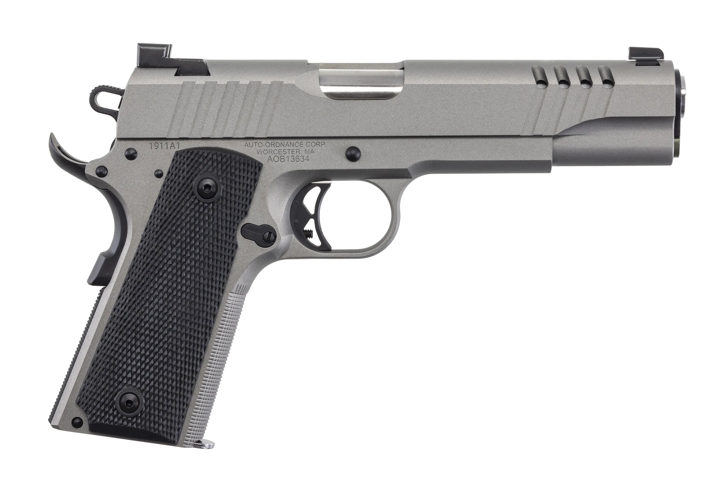 Auto-Ordnance - Thompson 1911 Stainless — 1911 45ACP STAINLESS 7+1 NS  # 7+1 | BLACK RUBBER GRIPS