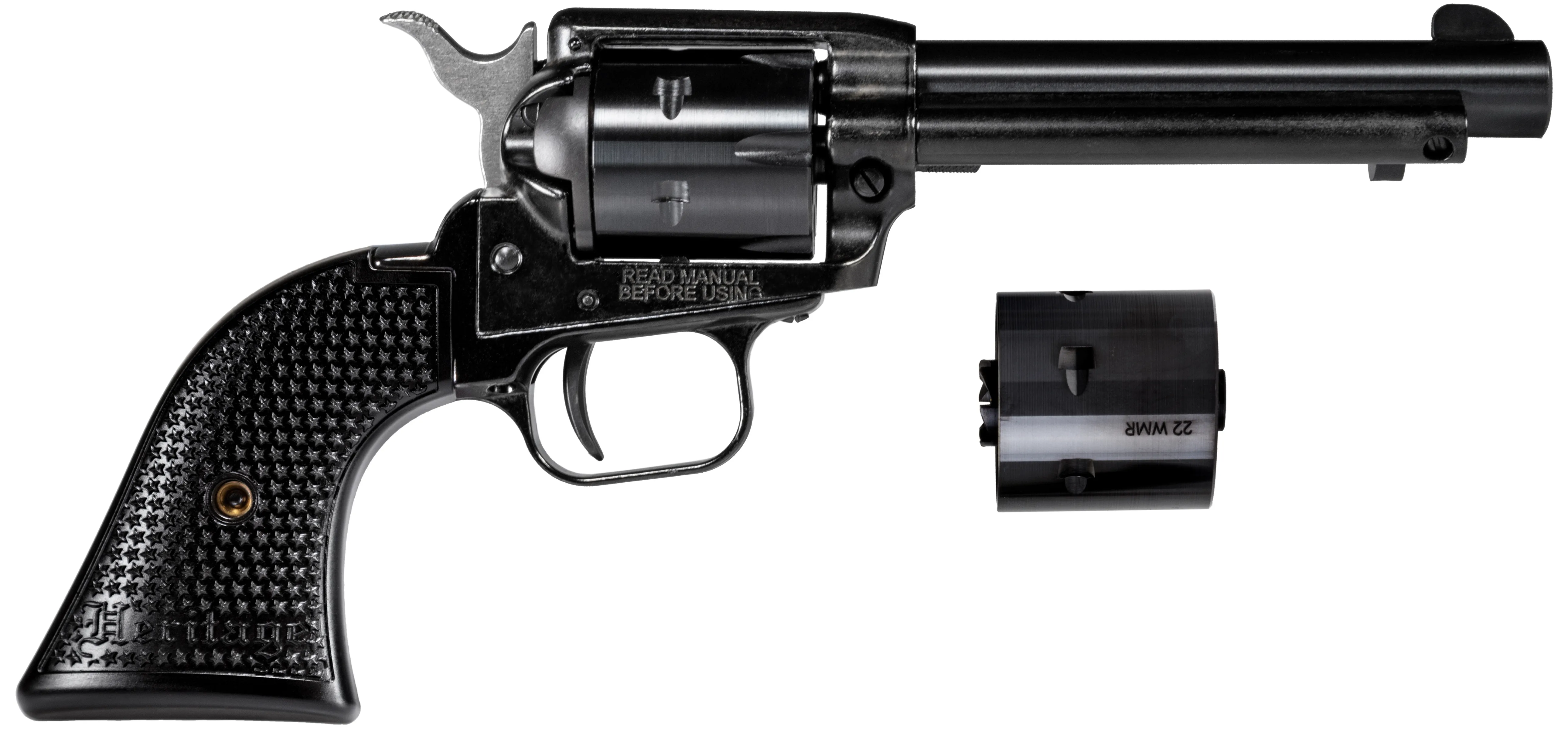 Heritage Mfg RR22MB4PG Rough Rider  22 LR/22 WMR 6 Shot, 4.75" Black Steel Barrel, Black Cerakote Zinc Alloy Frame, Black Cerakote Cylinder, Black Polymer Grip, Hammer/Thumb Safety, Exposed Hammer